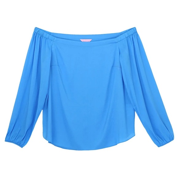LILLY PULITZER 90% Silk Adira Off The Shoulder Top Blue. Size MD. Great Cond! - Picture 4 of 7